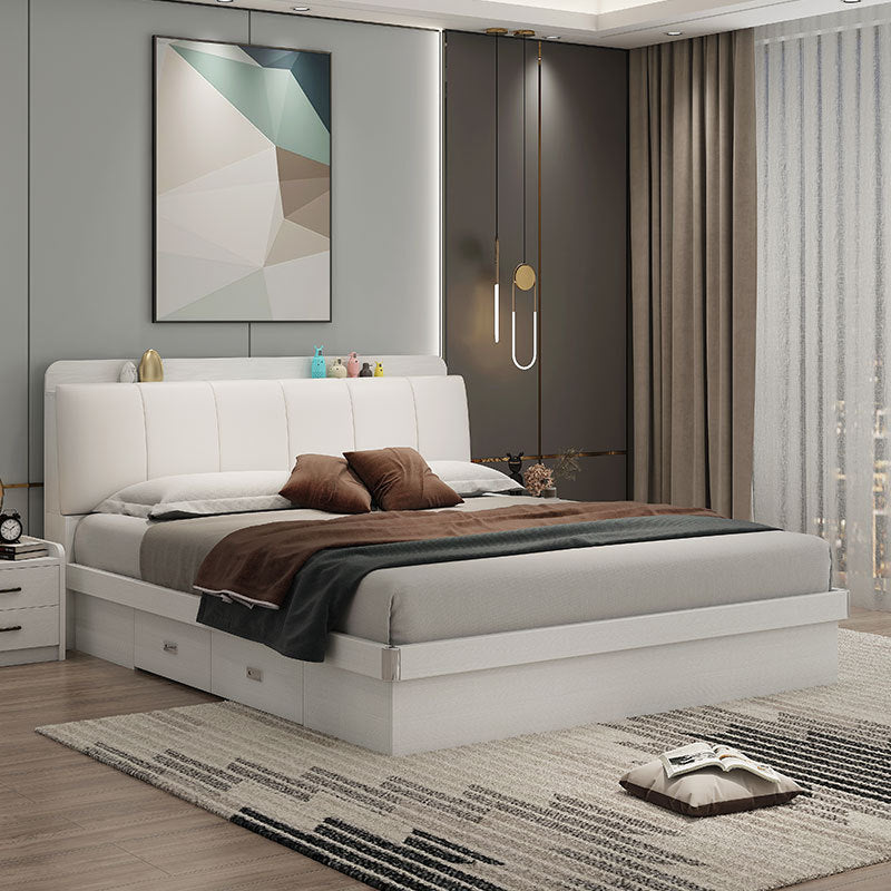 Light Luxury Master Bedroom Bed Matching Wedding Bed1.5Rice1.8Double White Leather Soft Bag High Box Storage Bed High Box Storage
