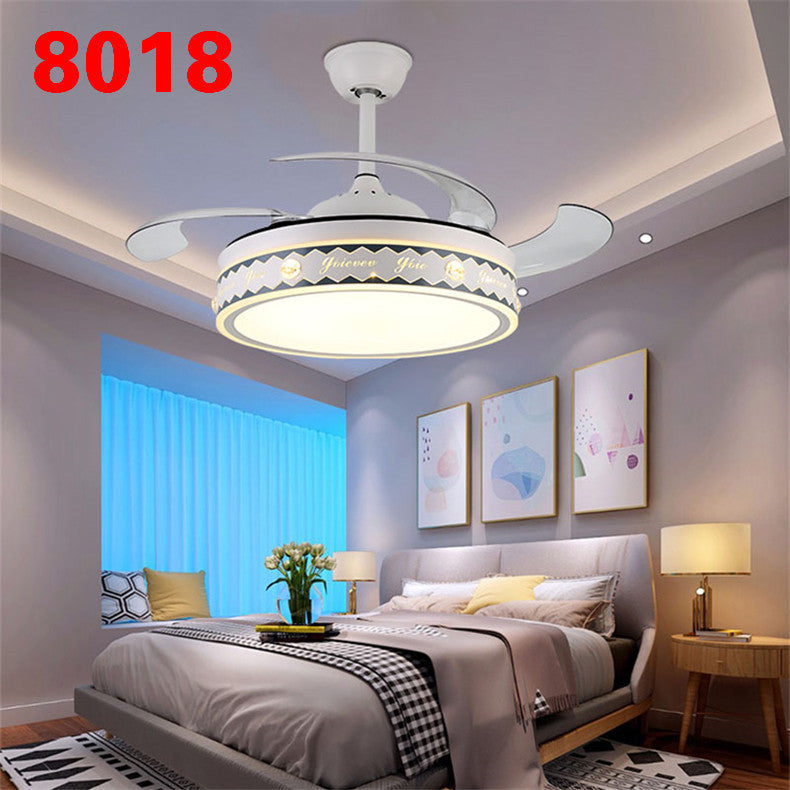 Invisible Fan Light Remote Control led Fan Chandelier Home Electric Fan Lamp scandinavian Iron Restaurant Lamp Crystal Ceiling Fan Lamp