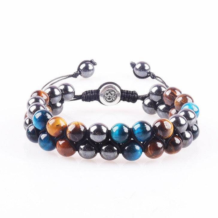 Men's Double Layer Braided Bracelet with Shiny Magnetic Stone Natural Stone Tiger Eye Double Row Braided Bracelet