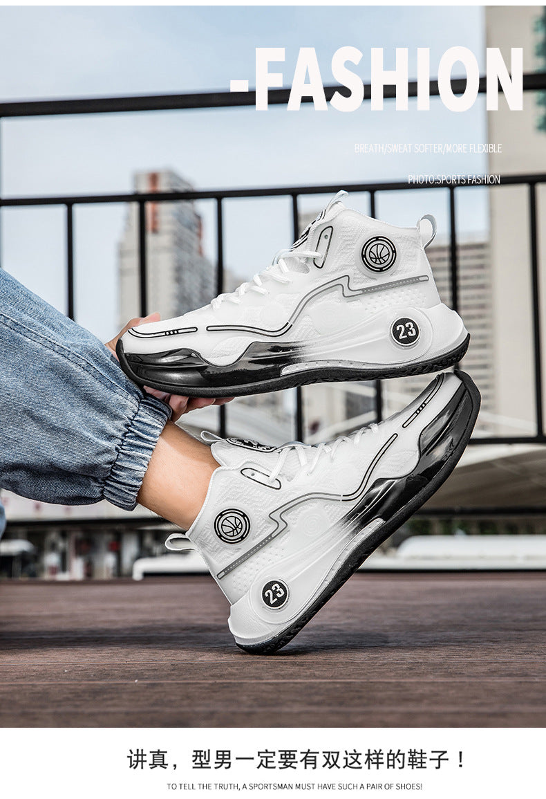 Four Seasons New Non-Slip Wear-Resistant Shock-Absorbing Youth High-Top Breathable Comfortable Sports Shoes Trendy Practical Basketball Shoes
