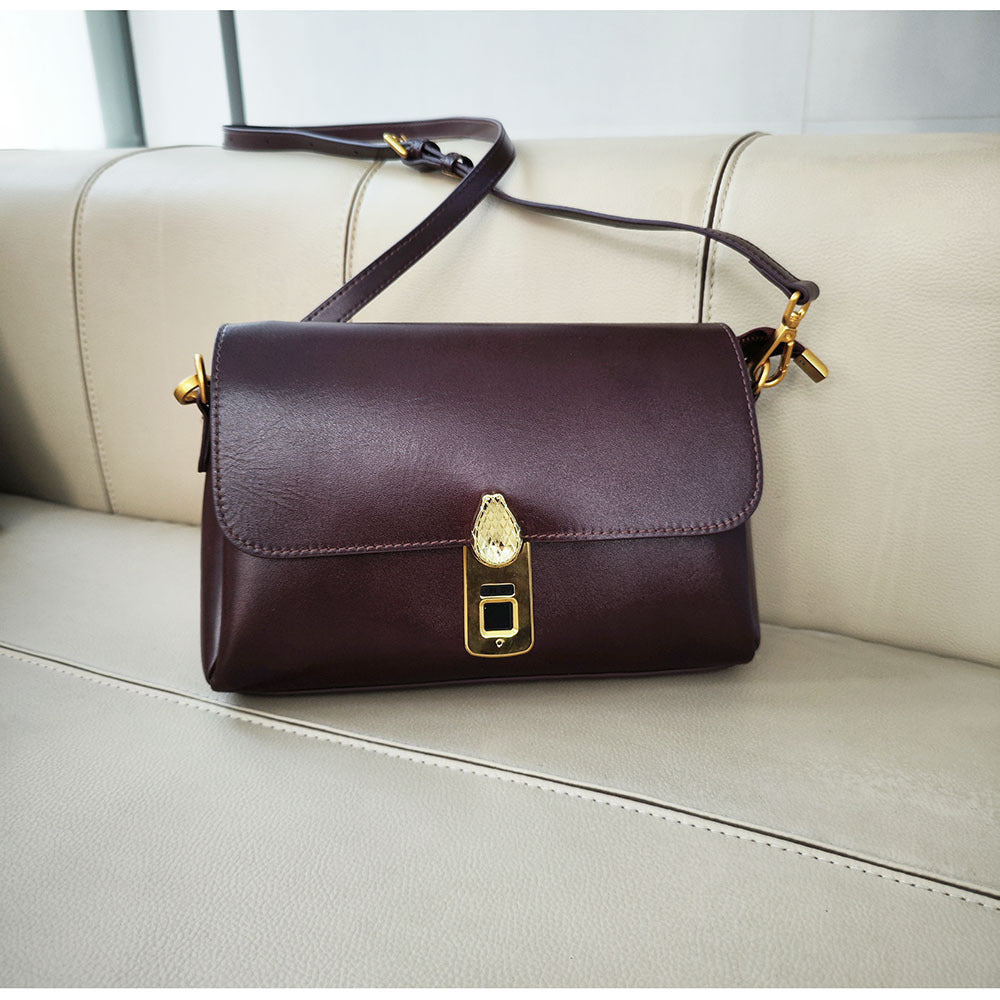 Fingerprint Unlock Bag Niche Genuine Leather Women's Bag High-end Flocked Top Layer Cowhide Single Shoulder Crossbody Commuter Underarm Bag