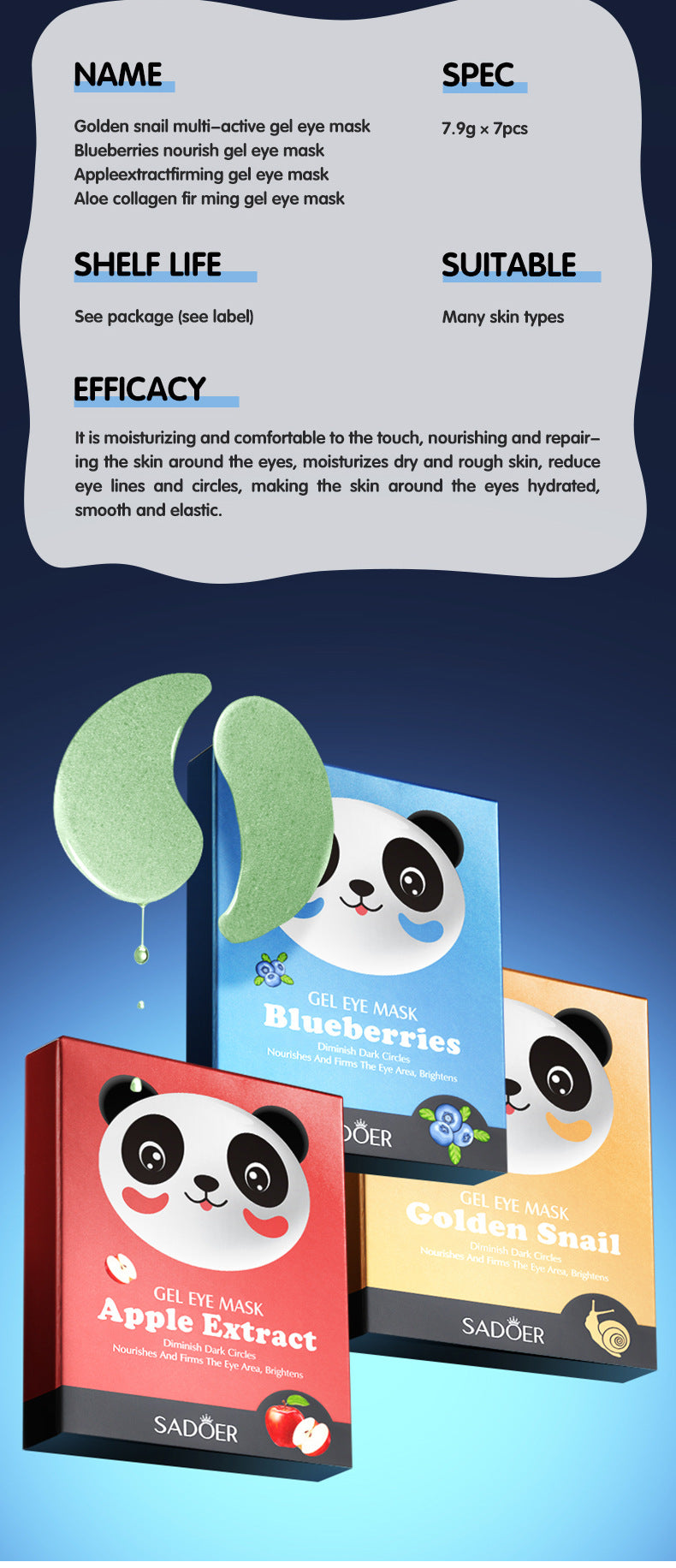 Cross-border Panda Eye Mask Stickers7.9g*7pcs Plant and Fruit Hydrating Moisturizing Eye Mask Wholesale for Foreign Trade