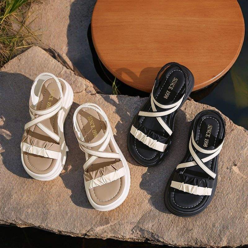 Waterproof Platform Roman Sandals for Women, Breathable Non-Slip Thick Sole Women's Shoes, Student Outdoor Casual Versatile Elastic Strap Beach Shoes