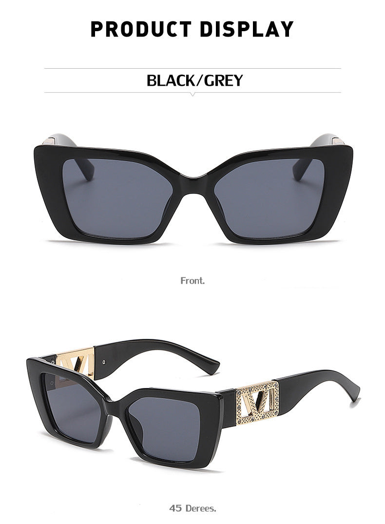 European and American Fashion Small Square Frame Sunglasses for Women, High-End Trendy Cat Eye Diamond-Studded Men's Driving Sunglasses