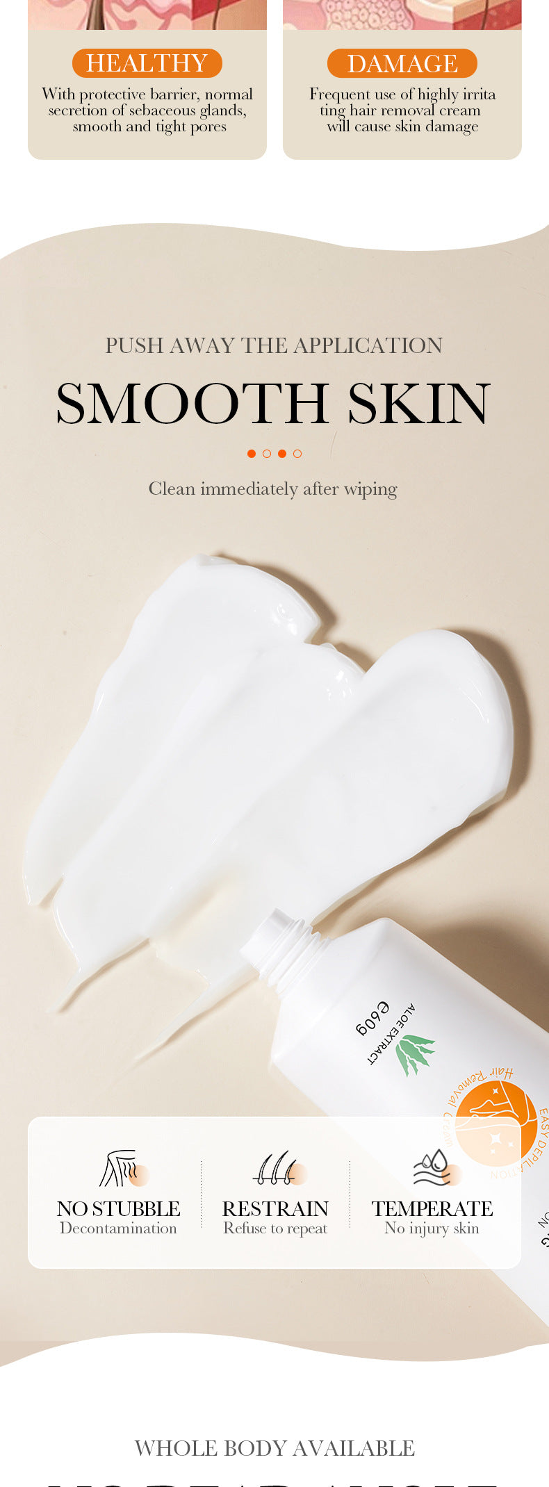 Full English Aloe Vera Hair Removal Cream60g BIOAOUA Hair Removal Non-Irritating  Wholesale