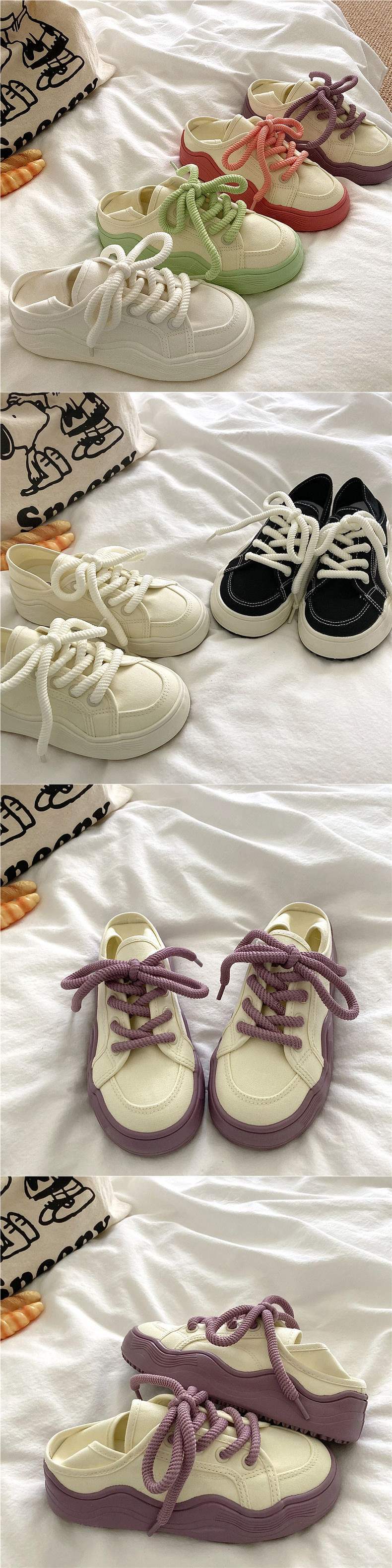 Honeydew Green~!Niche chic Korean Style Two-Way Canvas Shoes for Women, Summer Breathable Thin Versatile Thick-Soled White Shoes