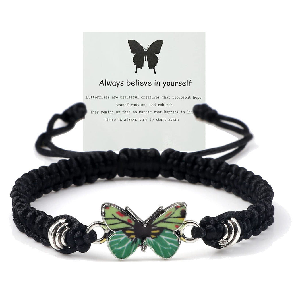 Adjustable Handmade Woven Bracelet with Oil Drop Alloy Pendant, Double Loop Butterfly Women's Woven Bracelet