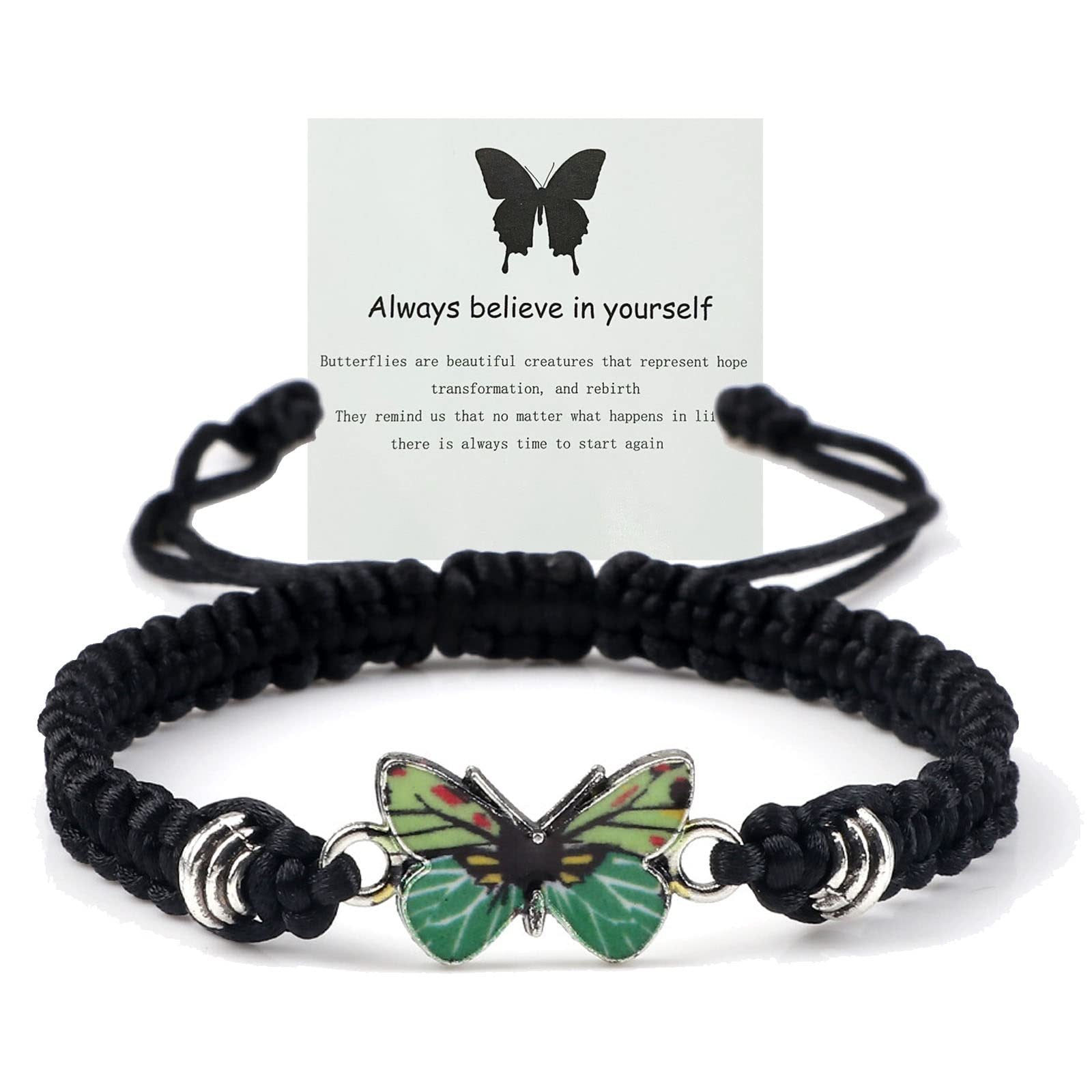 Adjustable Handmade Woven Bracelet with Oil Drop Alloy Pendant, Double Loop Butterfly Women's Woven Bracelet