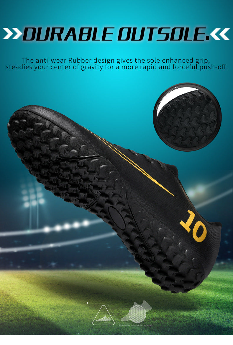 Gold-Plated Sole Men's Football Shoes with Studded Spikes AG Long Spike Shoes for Older Children, Middle and High School Students, Adults, Competition Training Sports Shoes