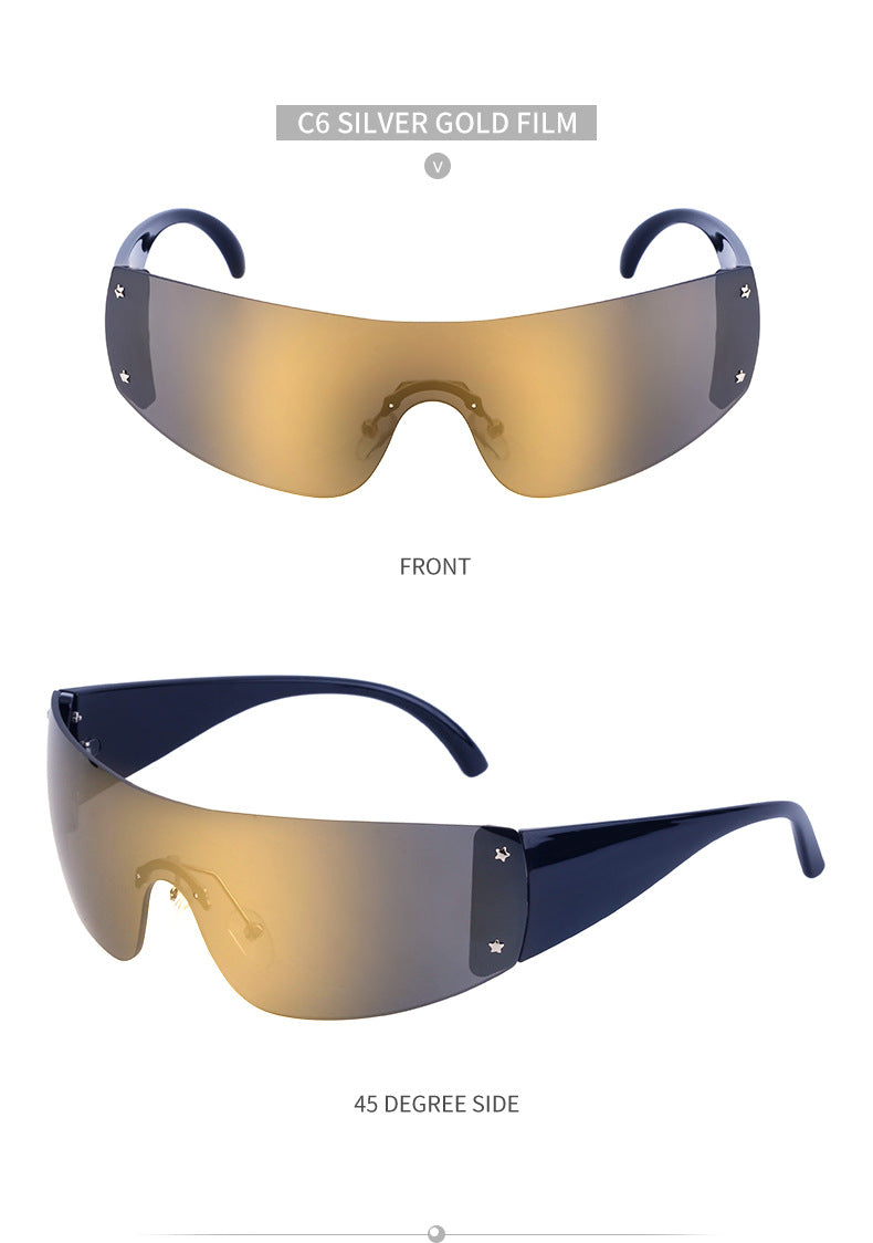 Women's trendy high-end windproof sunglasses Y2K Millennium Frameless Cycling Anti-UV Sunglasses Women's Wholesale