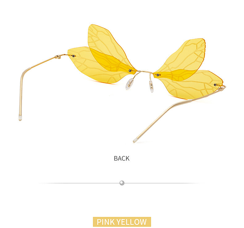 Dragonfly Sunglasses for Women, Stylish Wing Design, Fashionable Double Lens Party Dance Frameless Sunglasses