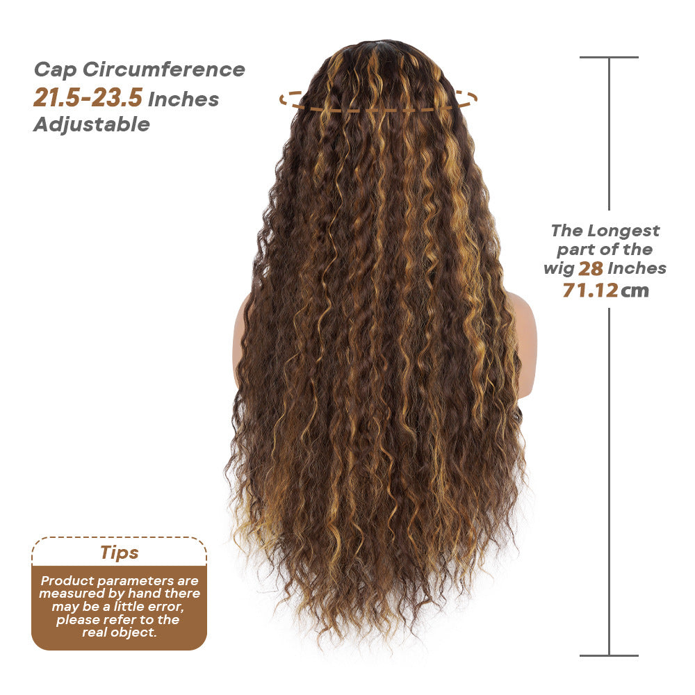 Cross-Border Hot-Selling Forehead Lace Hand-Crocheted Long Curly Wig Hairpiece Lace Front Curly Wig