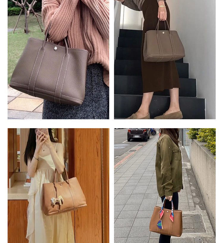 Garden Bag Summer High-End Feel Guangzhou First Layer Cowhide Women's Bag Genuine Leather Tote Bag Large Capacity Commuter Handbag