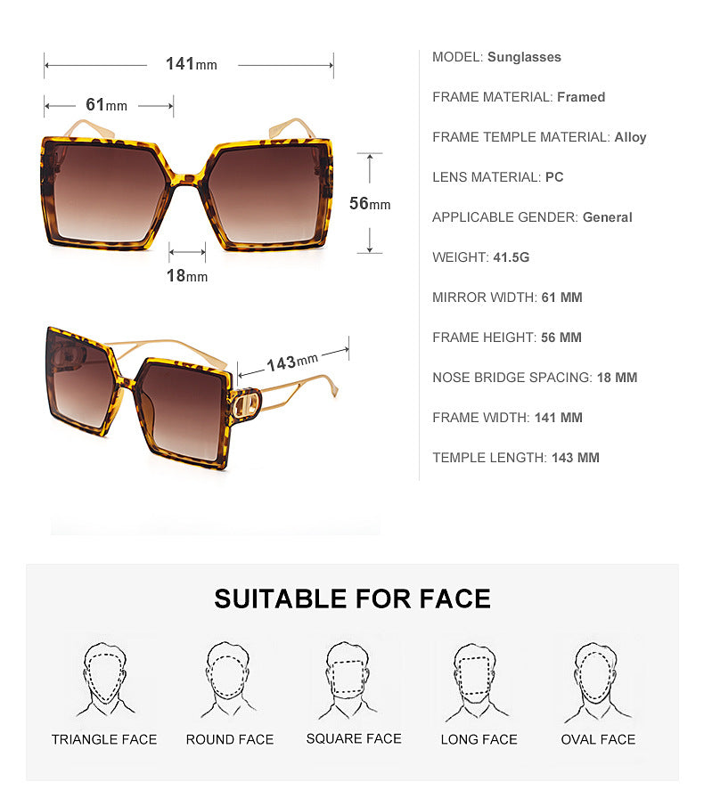 Fashion Large Frame Sunglasses for Women ins Internet Celebrity Style Square Frame Sunglasses for Women Trendy Street Photography Glasses sunglasses