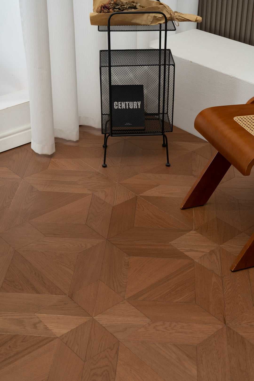 9192 X‑Star Oak Parquet Flooring | Hand‑PU Finish Marquetry Art Parquet Series featuring a geometric pattern in warm oak tones.