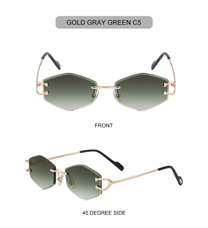 2025New European and American Fashion Frameless Sunglasses for Women with Metal Temples Trendy Outdoor Street Style Sunglasses for Women