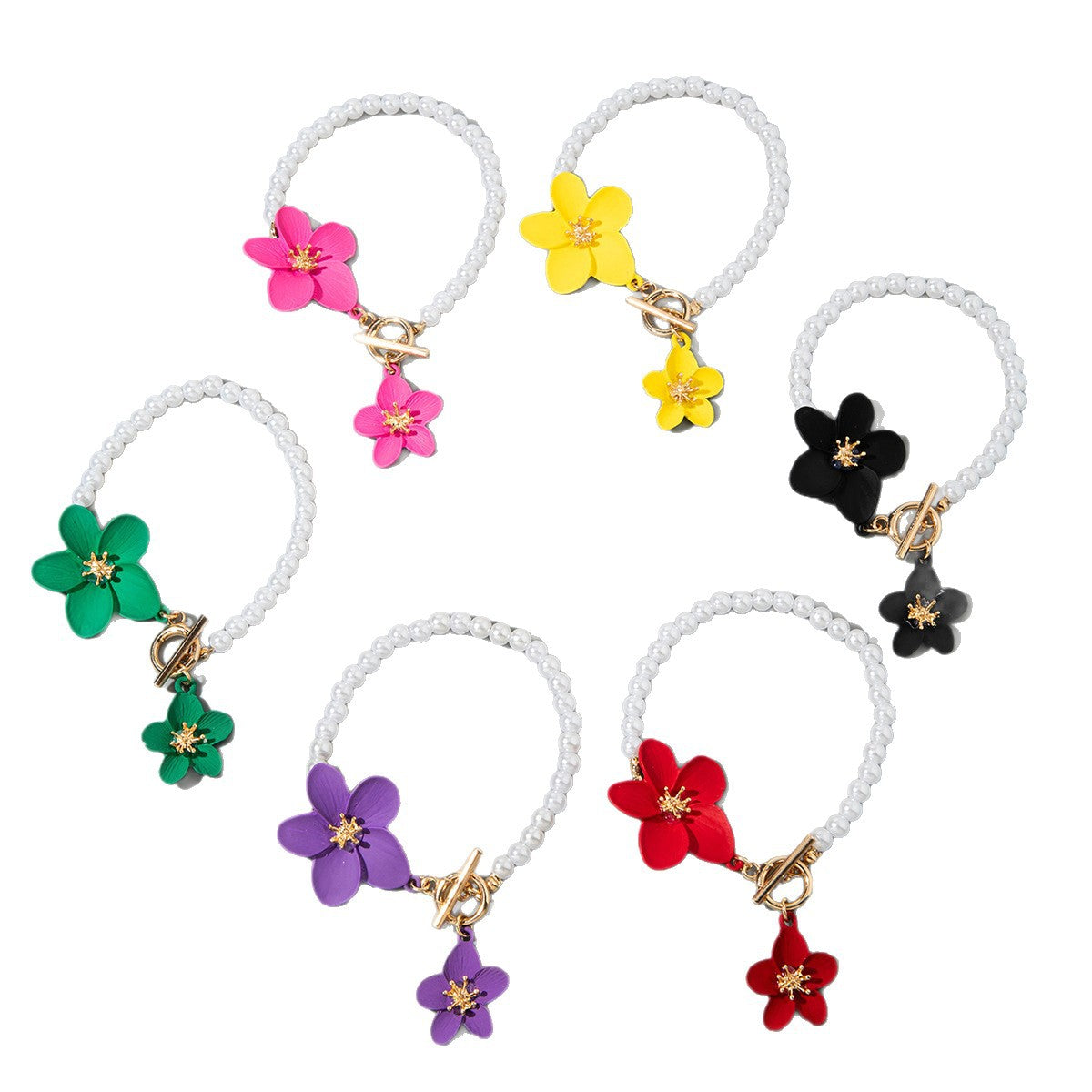 European and American Fashion Simple Alloy Flower Pendant Pearl Necklace  Elegant and versatile OT Buckle Design Sense Accessories