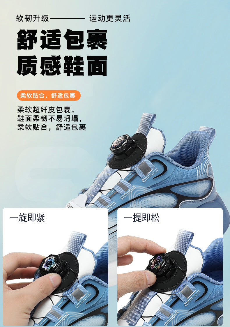 2025Hot-Selling Casual Leather Lightweight Rotating Button Running Shoes for Men with Popcorn Sole, Shock Absorption Sports Shoes