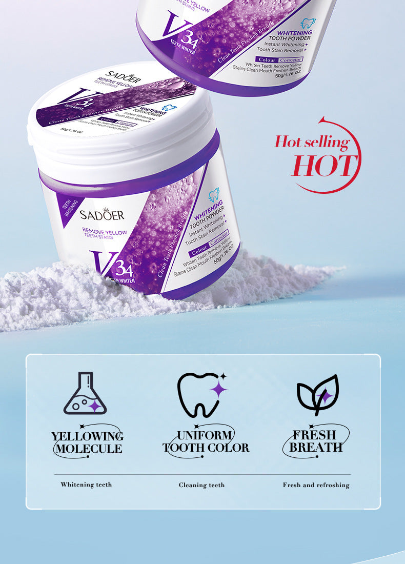 Full English V34Toothpowder50g SADOER Whitening Deep Cleaning Whitening Teeth Cleaning Powder  Foreign Trade Wholesale