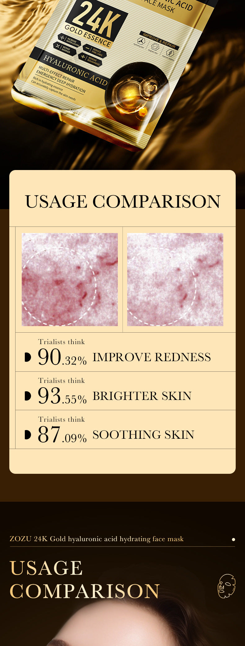 24k Gold Mask25g ZOZU Hyaluronic Acid Hydrating Moisturizing Tablets Cross-Border Wholesale