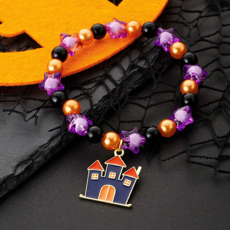 Women's Holiday Bracelet Gift European and American Style Quirky Bracelet Beaded Castle Pendant Halloween Bracelet