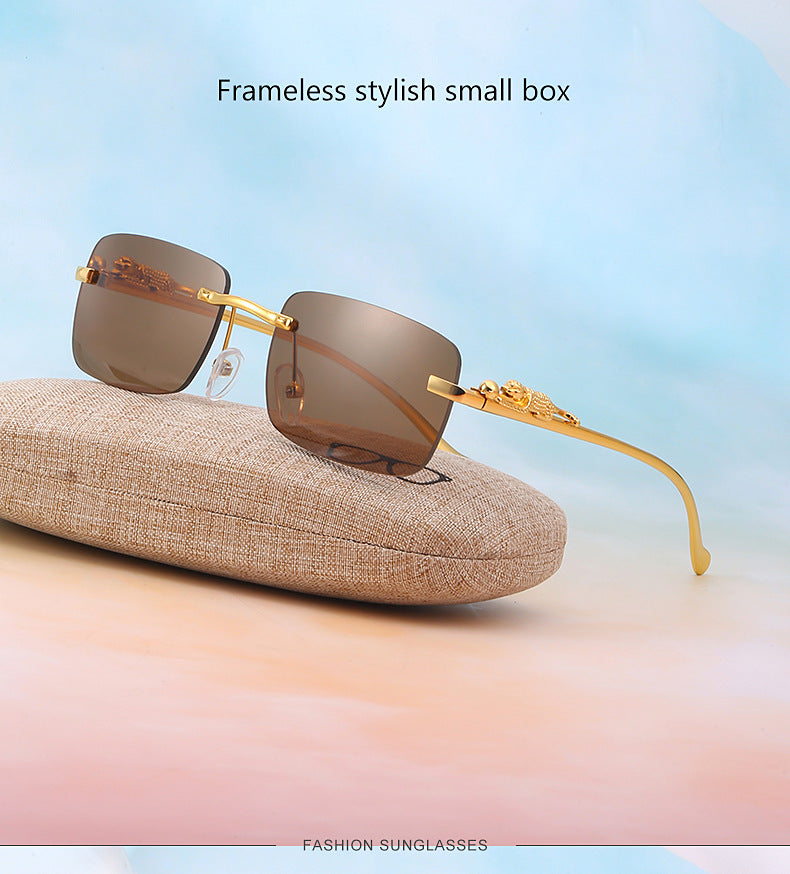 New Fashion Small Frame Square Sunglasses Men's Sunglasses Women's European and American Trendy Rimless Sunglasses Men