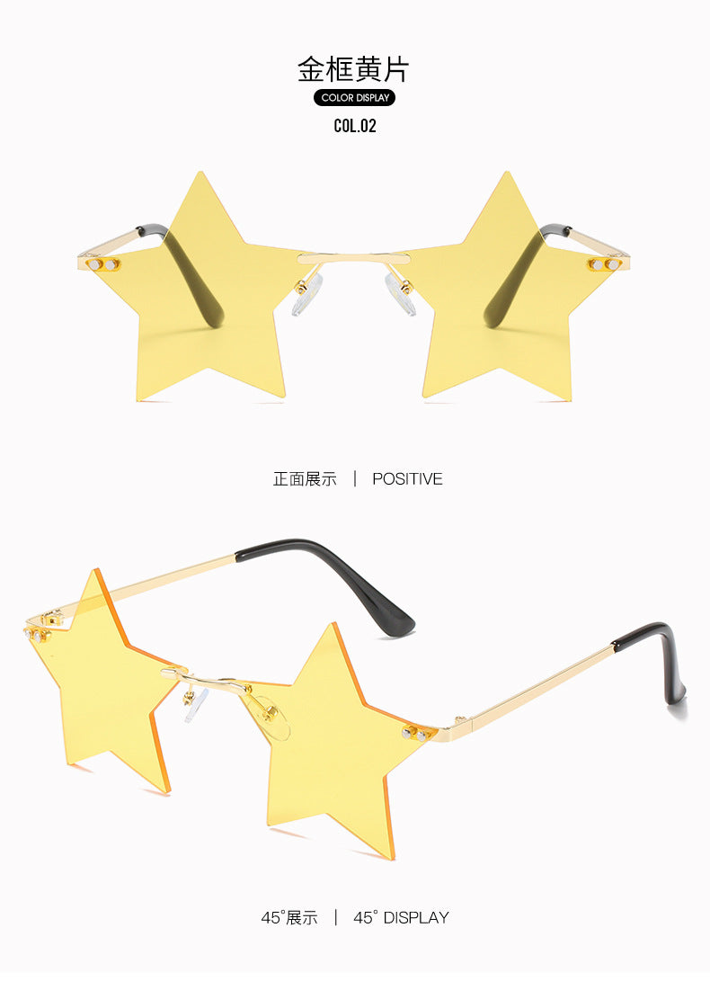 Five-Pointed Star Sunglasses for Women, Rimless Street Style, Unique Sunglasses for Women, European and American Party, Dance, Quirky Couple Glasses