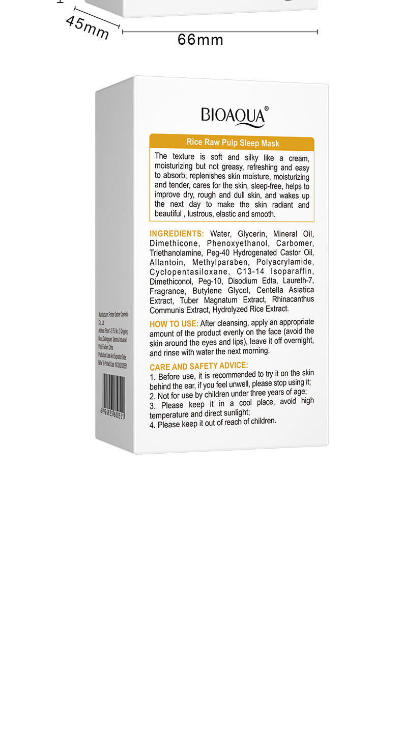 Full English Sleep Mask BIOAOUA Rice No-Wash Apply-Off Good Night Freeze Mask Boxed  Foreign Trade Wholesale