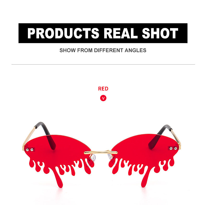 Christmas Costume Personality Tear Sunglasses for Women Metal Frameless Sunglasses Trendy European and American Party Funny Glasses