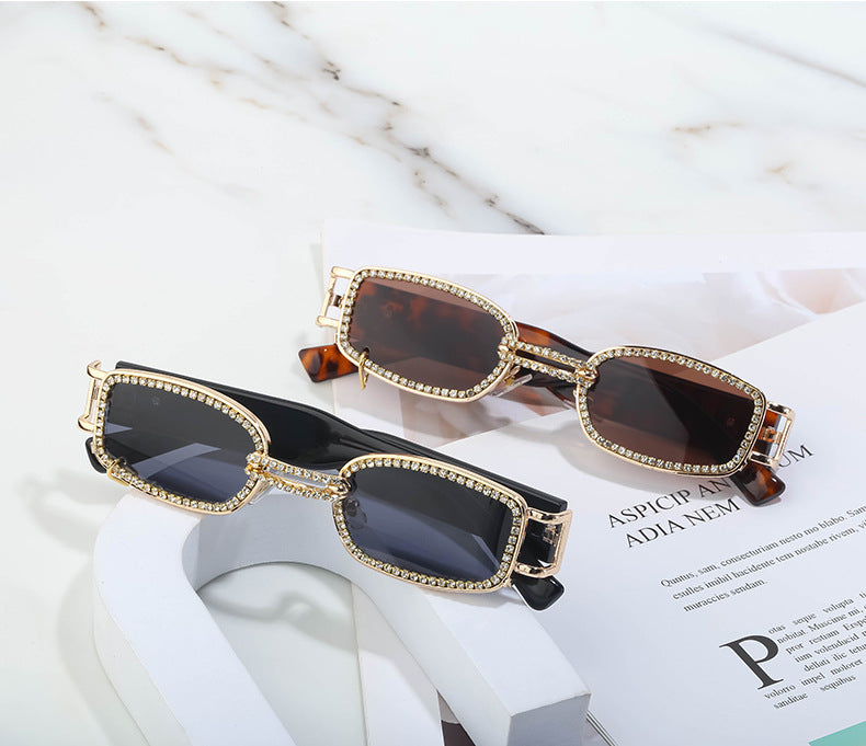 Korean Style gm Big Brand Same Style Sunglasses for Women Small Frame Hanging Ring Sunglasses for Men ins Diamond-encrusted Sunscreen Internet Celebrity Sunglasses