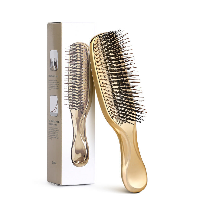 Cross-Border Meridian Fluffy Scalp Cleaning Care Comb High Low Comb Teeth Dry Wet Dual-Use Smooth Hair Fine Needle Electroplated Massage Comb
