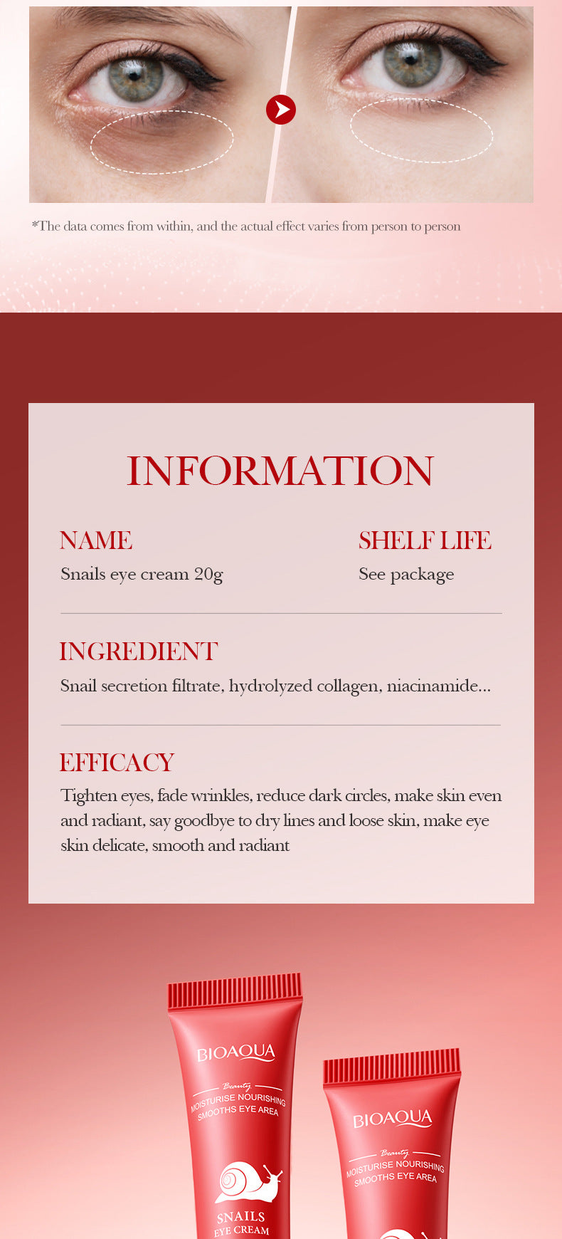 蜗牛保湿眼霜 BIOAOUA 跨境批发保湿眼霜