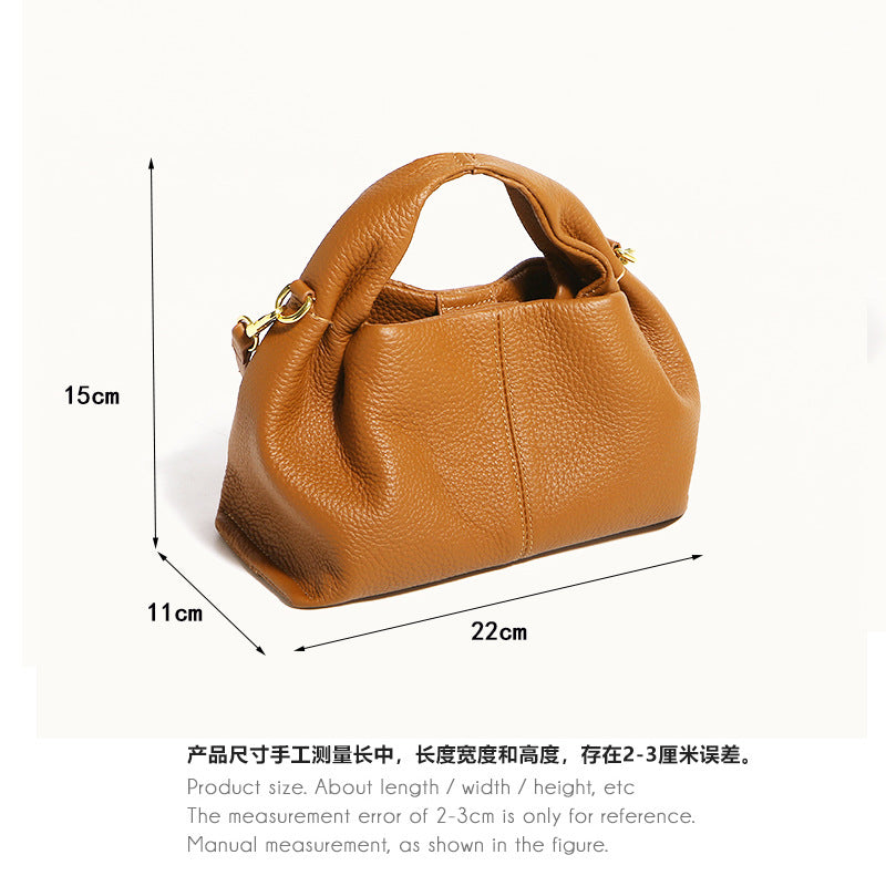 Unique Handbag2025New Handheld Cloud Genuine Leather Women's Bag Vintage Wrinkled Dumpling Bag Versatile Crossbody Bag