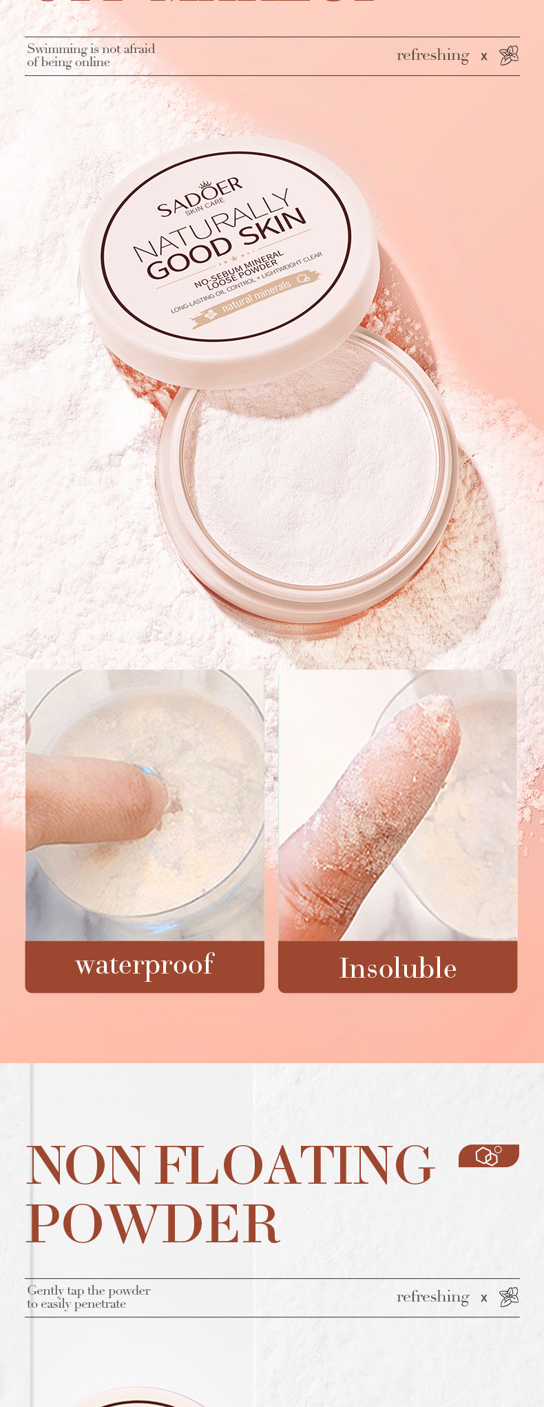 Full English Makeup SADOER Mineral Loose Powder Refreshing Lightweight Setting Concealer Powder  Wholesale