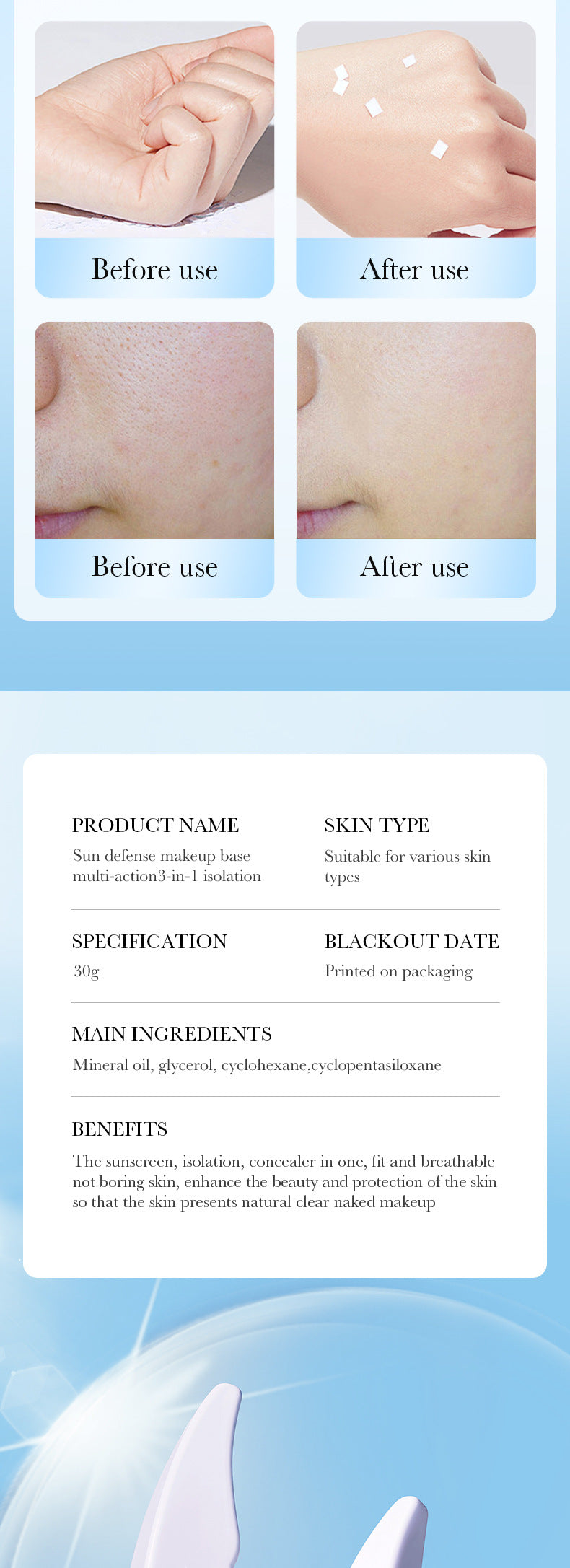 Cross-border Sunscreen30g SPF30+Sunscreen Isolation Cream UV Protection Concealer Sunscreen Cream Wholesale from Foreign Trade Manufacturer