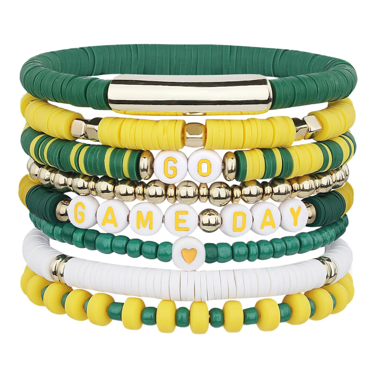 Game Day Soft Clay Bracelet Set Multi-layer Stackable Elastic Bracelet Super Bowl Game Day Football Bracelet