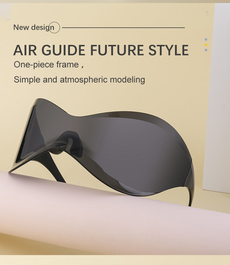 European and American Large Frame Sunglasses for Women, Trendy UV Protection Glasses with a High-End Feel Y2K Millennium Frameless Cycling Sunglasses for Men