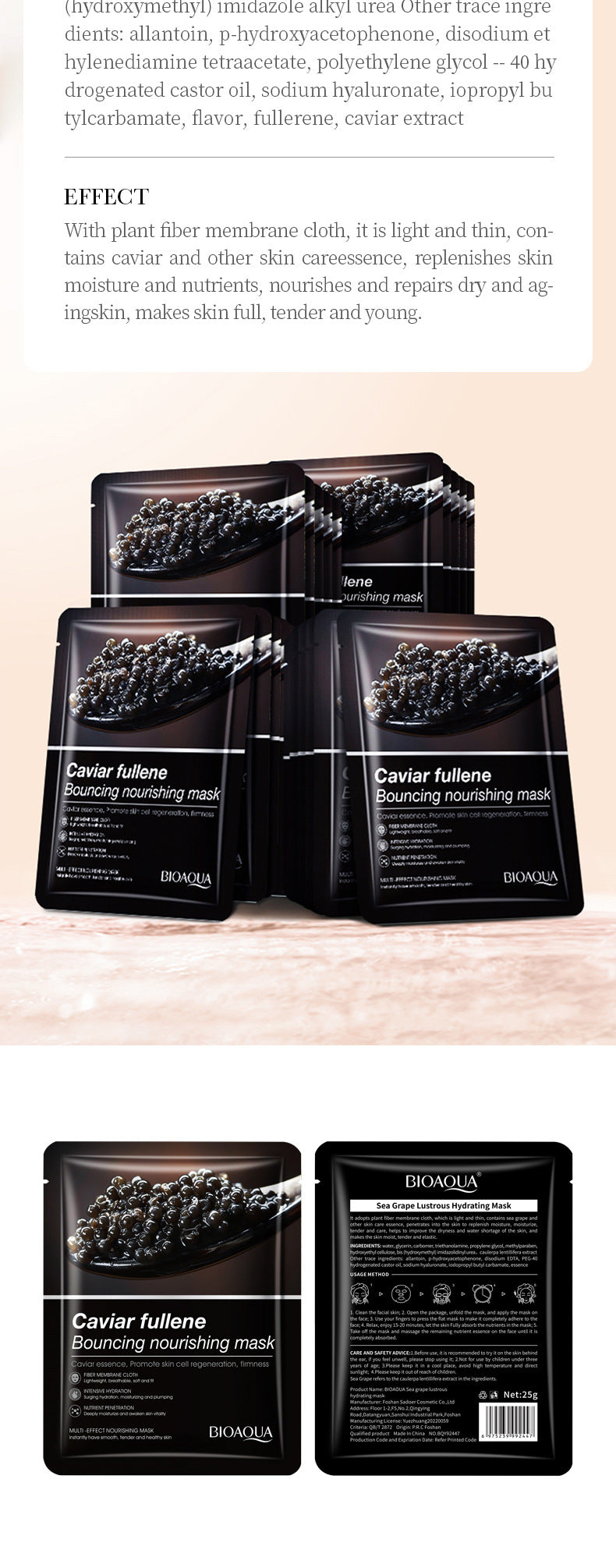 Full English Mask BIOAOUA White Truffle Moisturizing Caviar Nourishing Resurrection Grass Hydrating  Wholesale