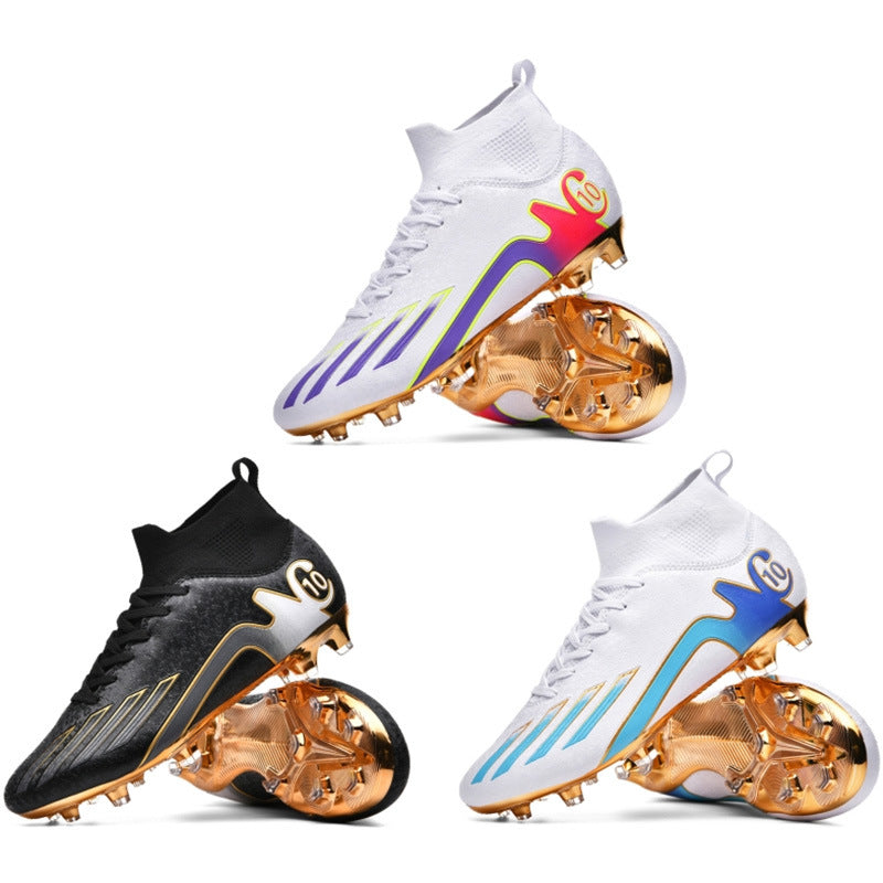 Gold-Plated Sole Men's Football Shoes with Studded Spikes AG Long Spike Shoes for Older Children, Middle and High School Students, Adults, Competition Training Sports Shoes