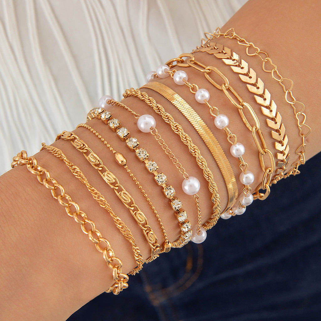 Fashionable Versatile Bracelet with Rhinestones and Imitation Pearl Set Ornament Wholesale Bracelets