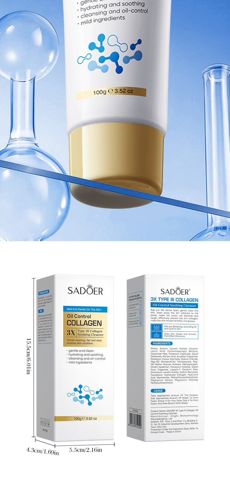 Cross-border Triple Collagen Facial Cleanser100g  Deep Cleansing Facial Cleanser Export Manufacturer Wholesale