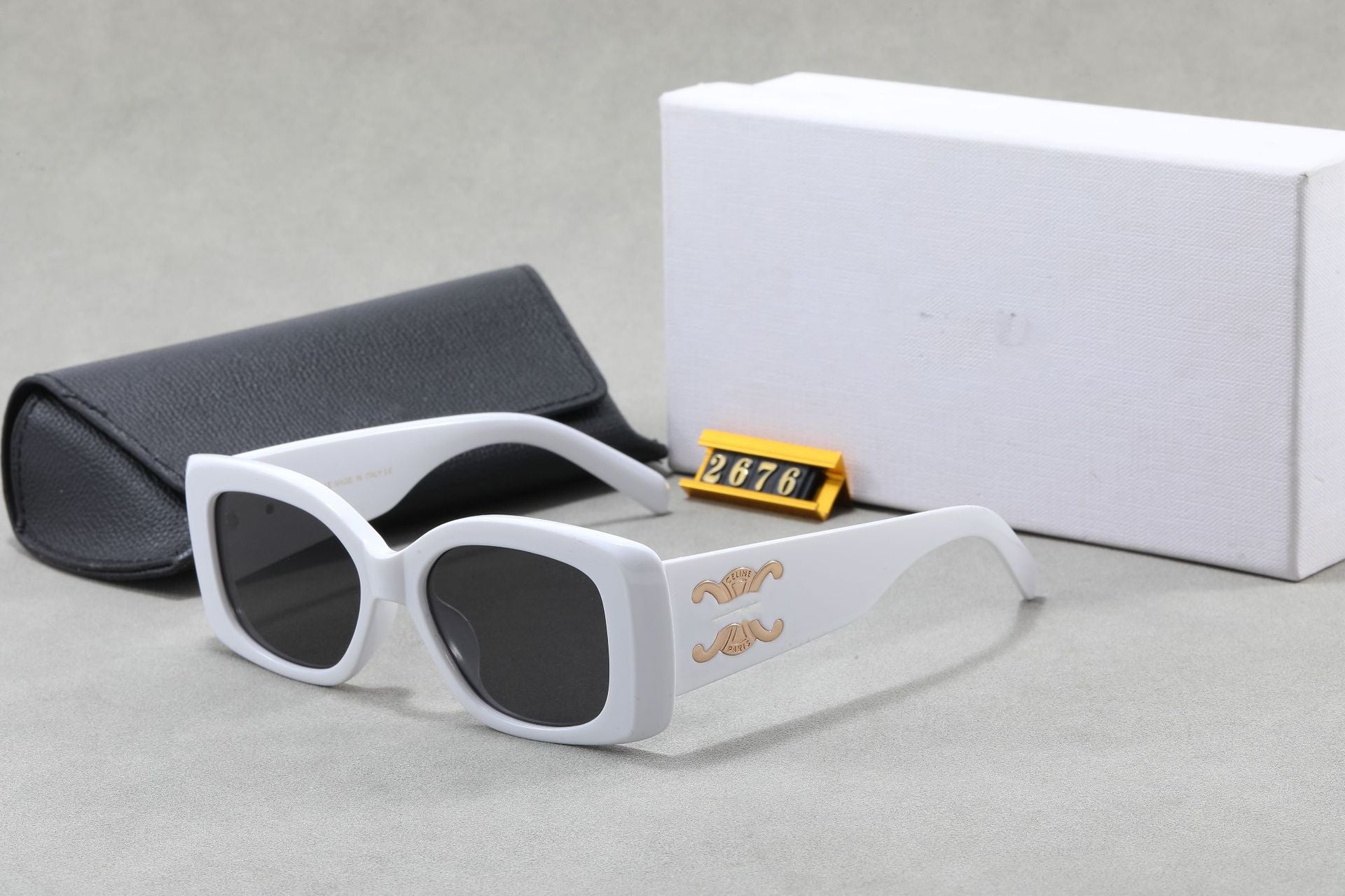 25New Spring Summer Arc de Triomphe Square Frame Face Slimming Sunglasses for Women Large Logo Wide Leg Sun Glasses UV Protection