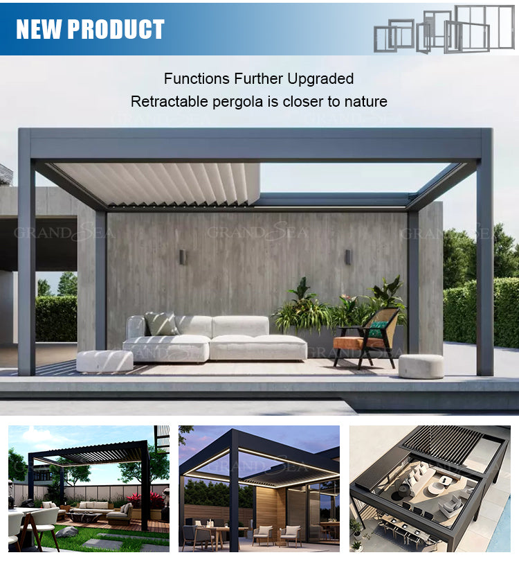 Waterproof Pergola Leisure Garden Motorized Louvered Roof Aluminium Outdoor Bioclimatic Pergola Aluminum