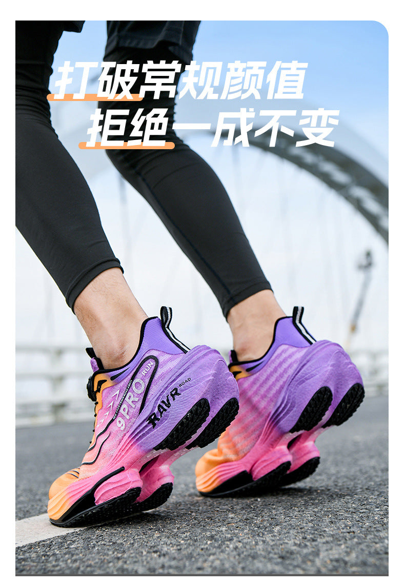 2025Autumn Winter New Breathable Double Mesh Knob Buckle Sports Shoes Couple High Elastic Popcorn Soft Bottom Carbon Plate Running Shoes