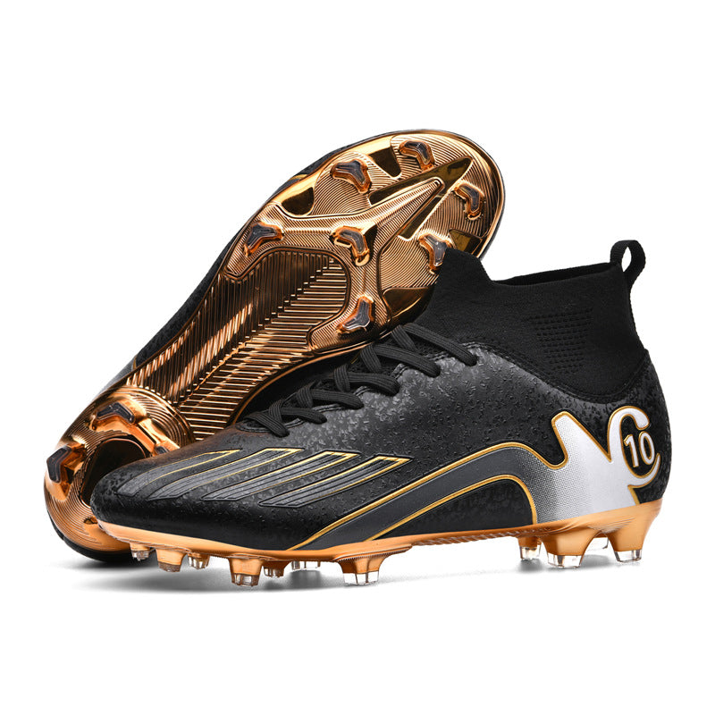 Gold-Plated Sole Men's Football Shoes with Studded Spikes AG Long Spike Shoes for Older Children, Middle and High School Students, Adults, Competition Training Sports Shoes