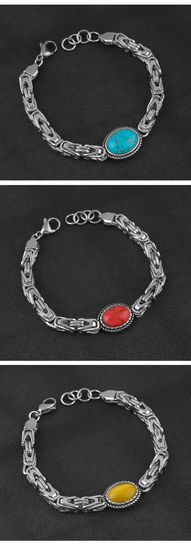 New Niche Personality Imitation Turquoise Stainless Steel Bracelet Jewelry Imitation Agate Steel Color Titanium Steel Jewelry