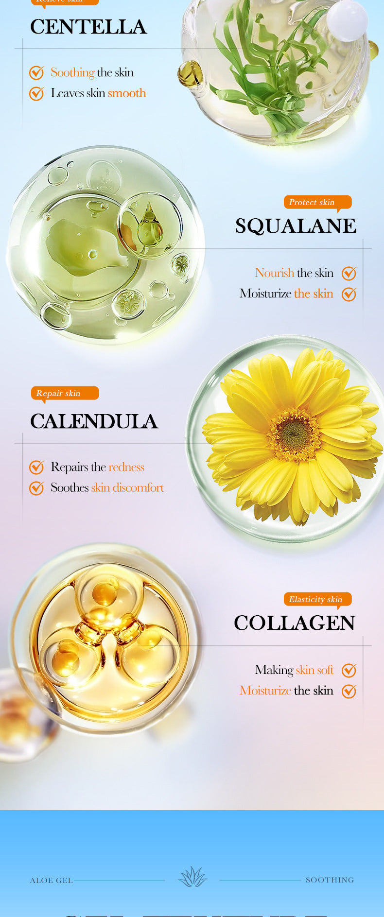 After Sun Soothing Aloe Vera Gel SADOER Moisturizing and hydrating aloe vera gel cross-border foreign trade wholesale