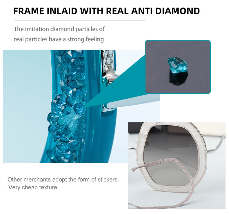 European and American Style Women's Sunglasses with Rhinestones, Irregular Polygonal Large Frame Sunglasses, Trendy High-End Glasses Wholesale