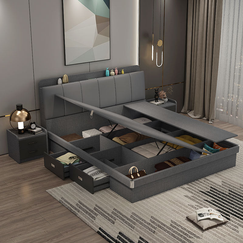 Leather Bed Master Bedroom Matching Double Bed Simple Storage Bed with Drawers1.5Small Apartment Wedding Bed Storage Space High Box