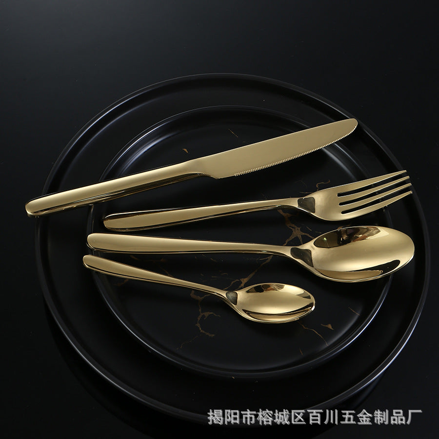 304Stainless Steel Knife Fork Spoon Thickened Tableware Western Hotel High-end Steak Knife Fork Dessert Spoon Set Kunting